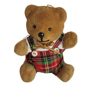 Gisela Graham London Brown Bear Christmas Ornament Plaid Jumper Jointed Vintage